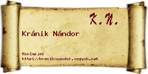 Kránik Nándor névjegykártya